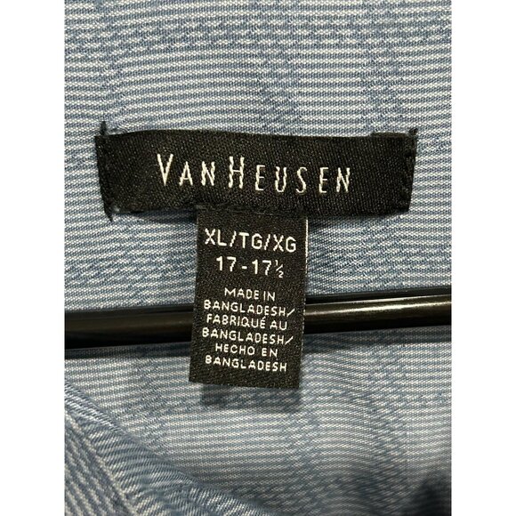 Van Heusen Plaid Short Sleeve Button Up Shirt Blue Sz XL 17-17.5 Workwear - Picture 5 of 9